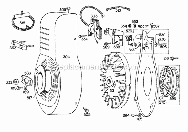 Blower HsgFlywheelElect Diagram and Parts List for 200431-0199-99  Briggs and Stratton Engine
